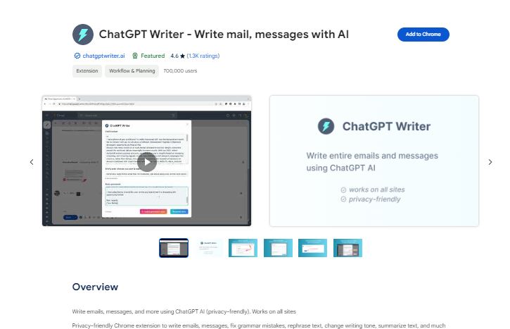 ChatGPT Writer, ChatGPT  Extension