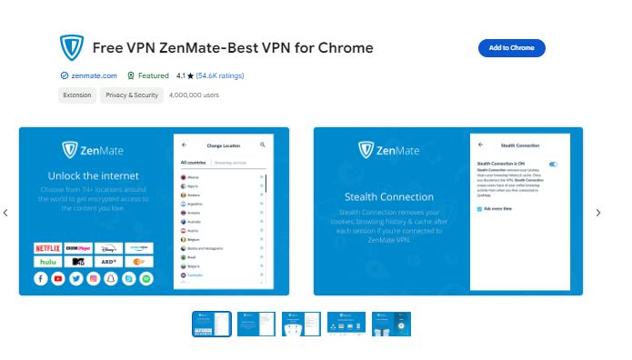 Free VPN ZenMate, Best VPN for Chrome