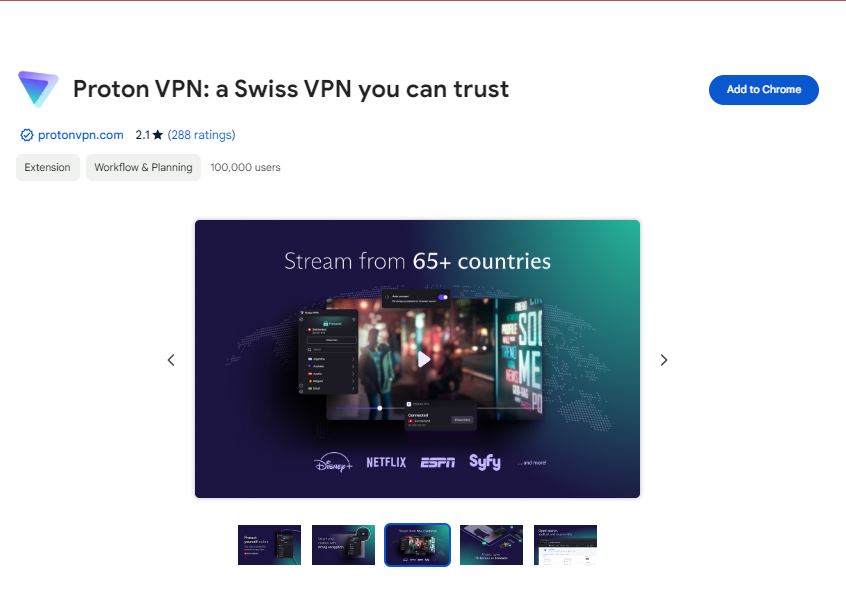 ProtonVPN Extension, Swiss VPN 