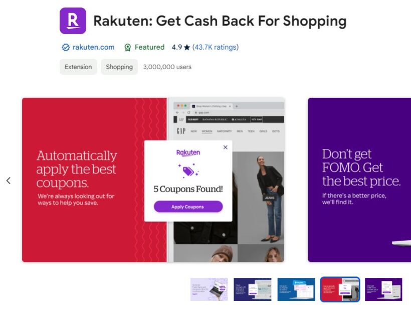 Rakuten Chrome Extension, Rakuten Chrome Store